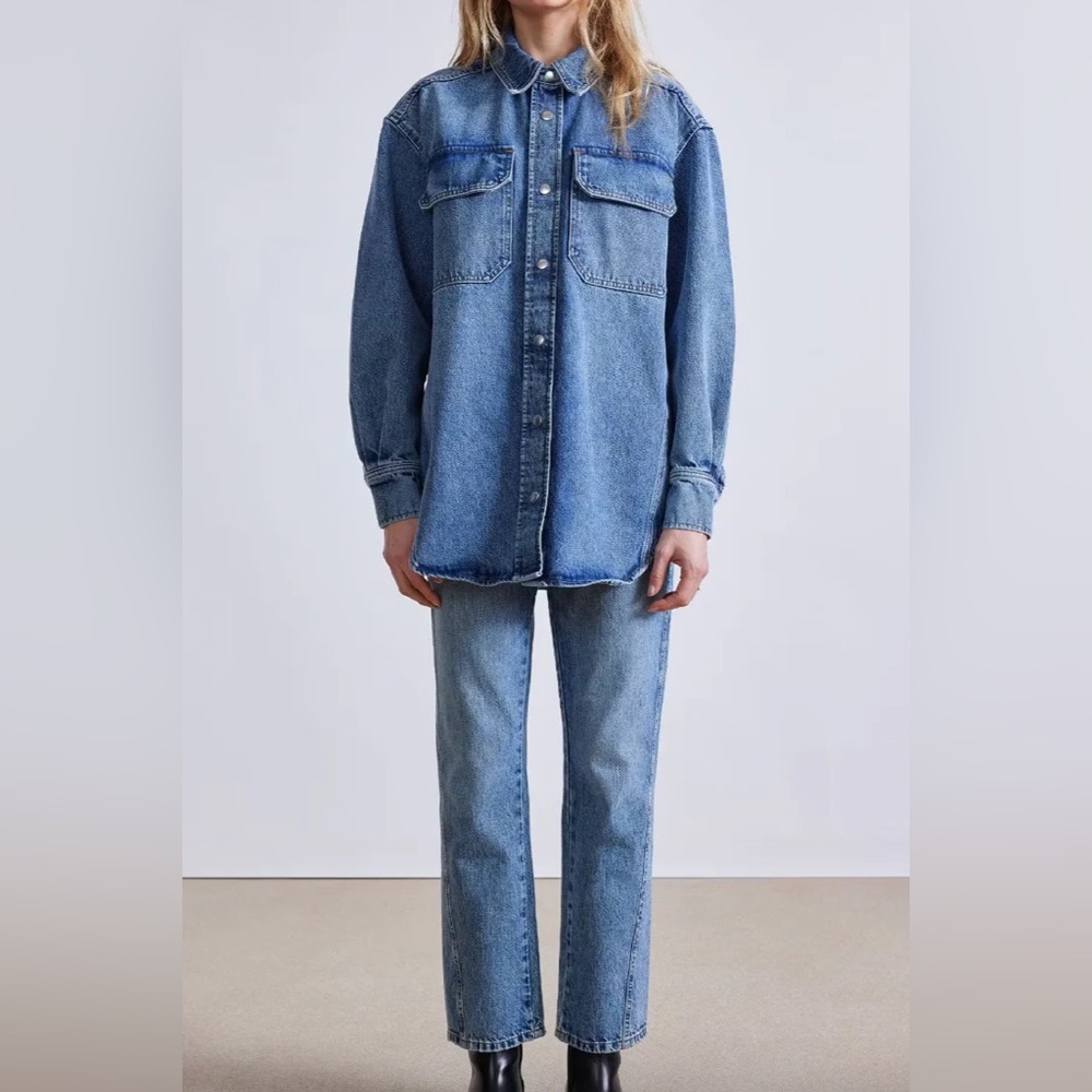 APIECE APART Oversized Denim Button Up Jacket Size Large - Picture 2 of 14